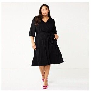 NEW‎ Draper James RSVP Knit Wrap Dress Black Half Sleeve V-Neck Plus Size 2X NWT